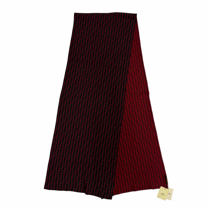 未使用品☆HERMES エルメス ヴィンテージ ECHARPE MAILLE DE MOTIF H シルク100％ PLOMB/ROUGE マルジェラ期 H総柄 マフラー イタリア製