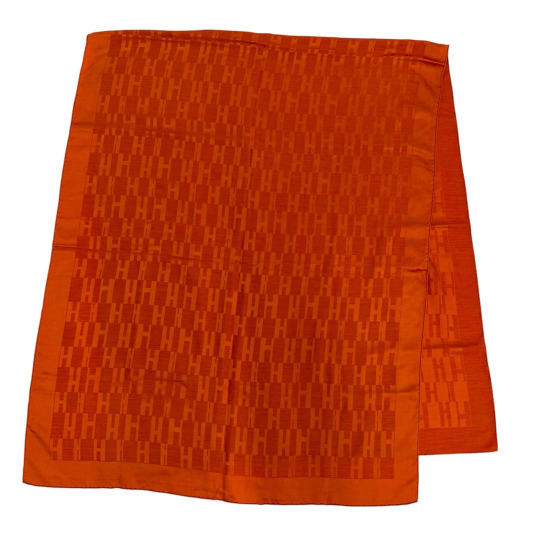 美品☆HERMES エルメス シルク ウール Hロゴ 総柄 大判 ショール/ストール スカーフ オレンジ フランス製 レディース