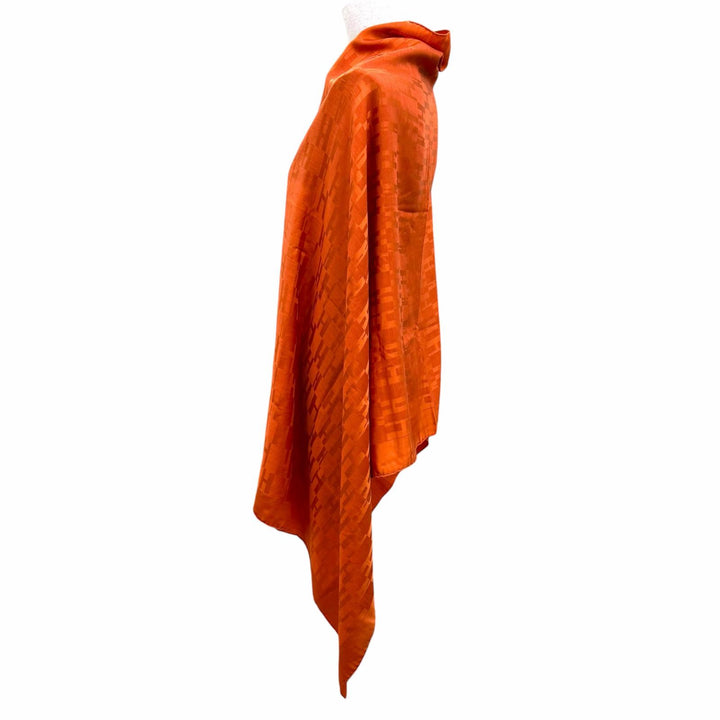 美品☆HERMES エルメス シルク ウール Hロゴ 総柄 大判 ショール/ストール スカーフ オレンジ フランス製 レディース