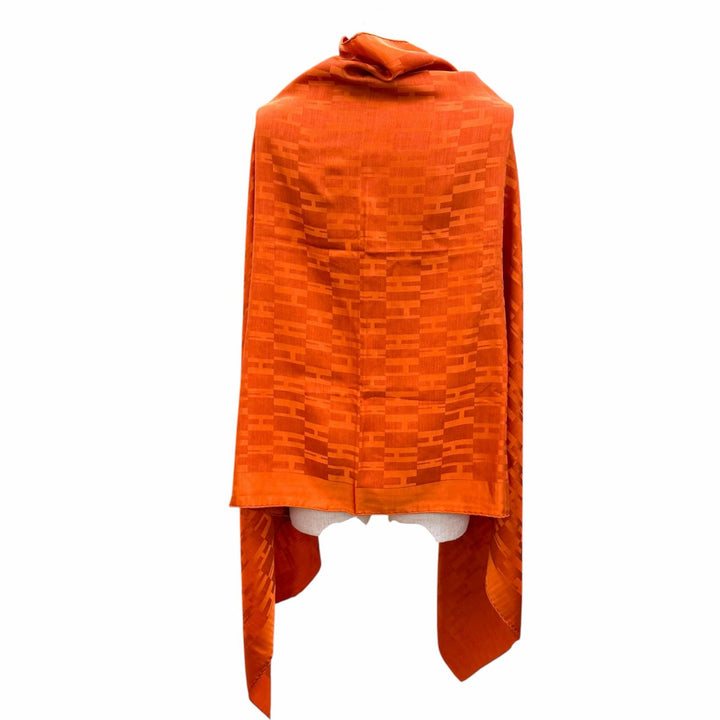 美品☆HERMES エルメス シルク ウール Hロゴ 総柄 大判 ショール/ストール スカーフ オレンジ フランス製 レディース