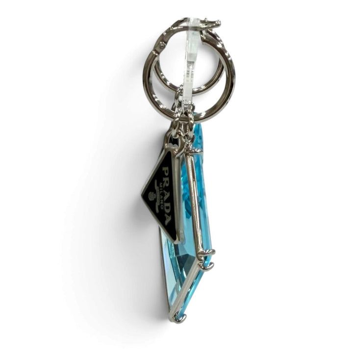 極美品★PRADA プラダ ブルーグラス トライアングルロゴプレート ピアス アクセサリー ブルー イタリア製 レディース 箱・保存袋付き