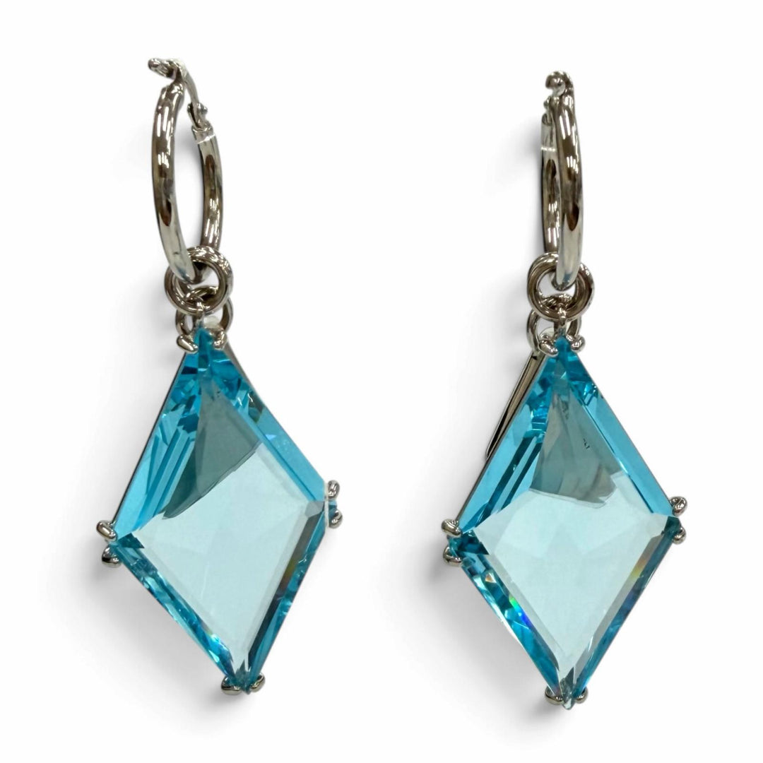 極美品★PRADA プラダ ブルーグラス トライアングルロゴプレート ピアス アクセサリー ブルー イタリア製 レディース 箱・保存袋付き