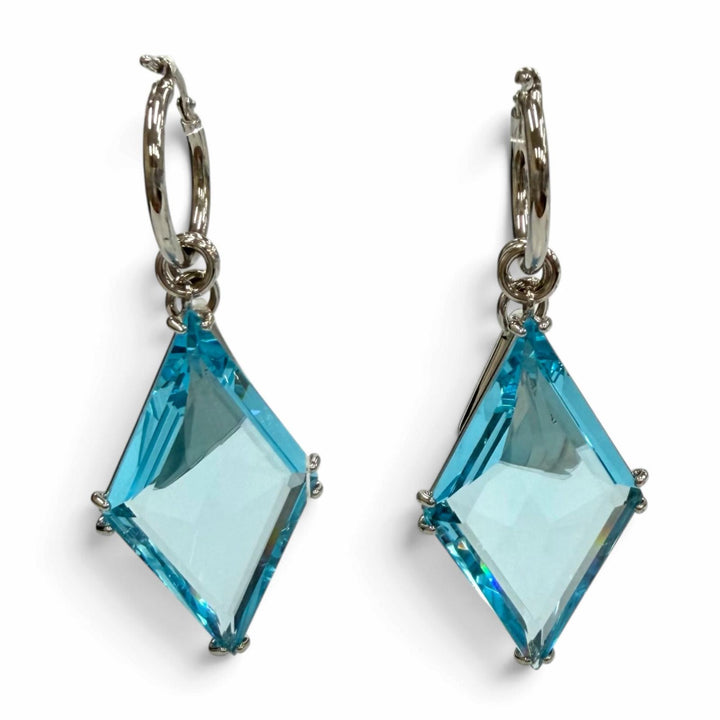 極美品★PRADA プラダ ブルーグラス トライアングルロゴプレート ピアス アクセサリー ブルー イタリア製 レディース 箱・保存袋付き