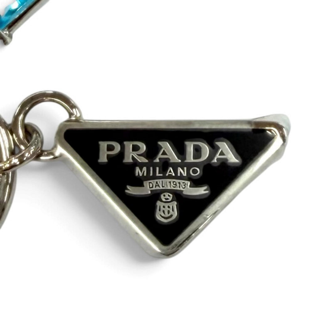 極美品★PRADA プラダ ブルーグラス トライアングルロゴプレート ピアス アクセサリー ブルー イタリア製 レディース 箱・保存袋付き