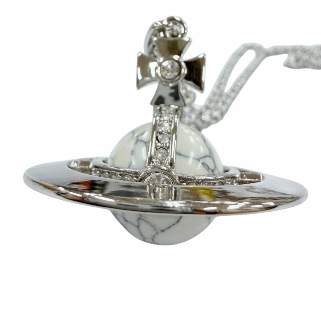 美品☆Vivienne Westwood ヴィヴィアンウエストウッド オーブ スモール ハウライトネックレス ラインストーン シルバー ホワイトマーブル