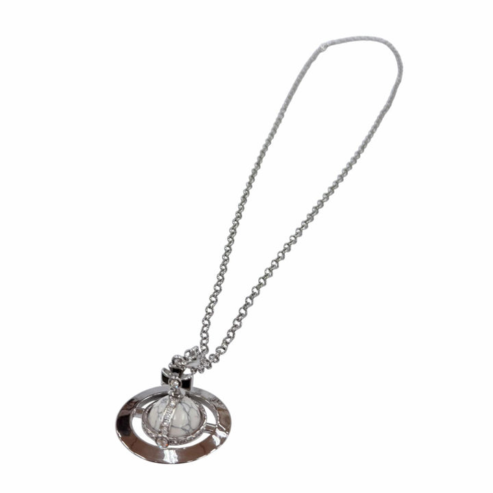 美品☆Vivienne Westwood ヴィヴィアンウエストウッド オーブ スモール ハウライトネックレス ラインストーン シルバー ホワイトマーブル