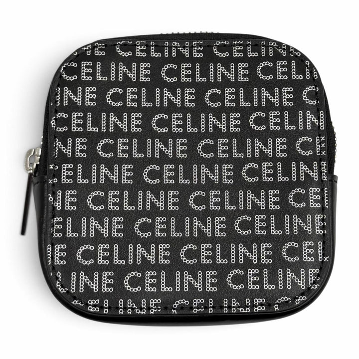 極美品★CELINE セリーヌ 10K743FGH.38SI ロゴ総柄 スクエアパース レザー コインケース ブラック シルバー イタリア製 箱・保存袋付き