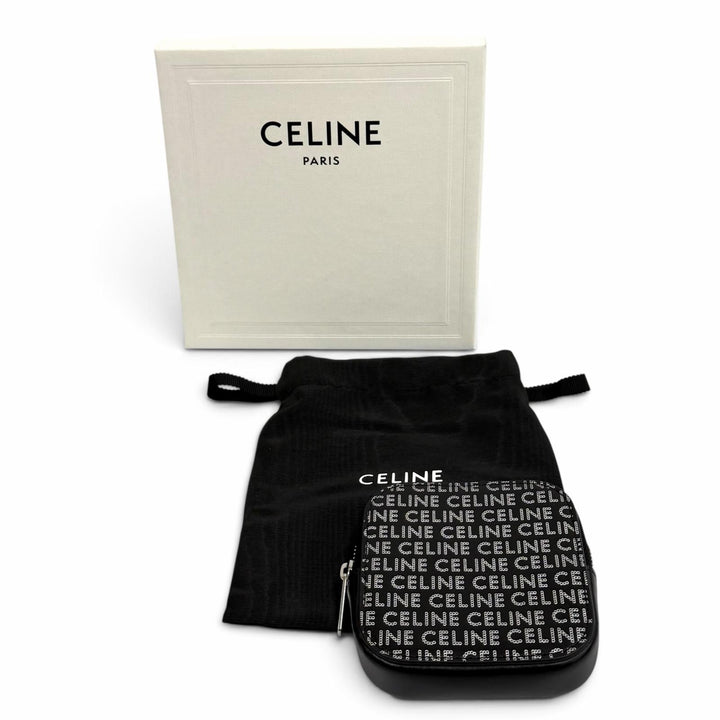極美品★CELINE セリーヌ 10K743FGH.38SI ロゴ総柄 スクエアパース レザー コインケース ブラック シルバー イタリア製 箱・保存袋付き