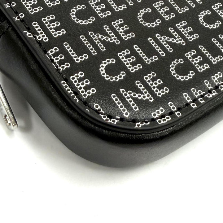 極美品★CELINE セリーヌ 10K743FGH.38SI ロゴ総柄 スクエアパース レザー コインケース ブラック シルバー イタリア製 箱・保存袋付き