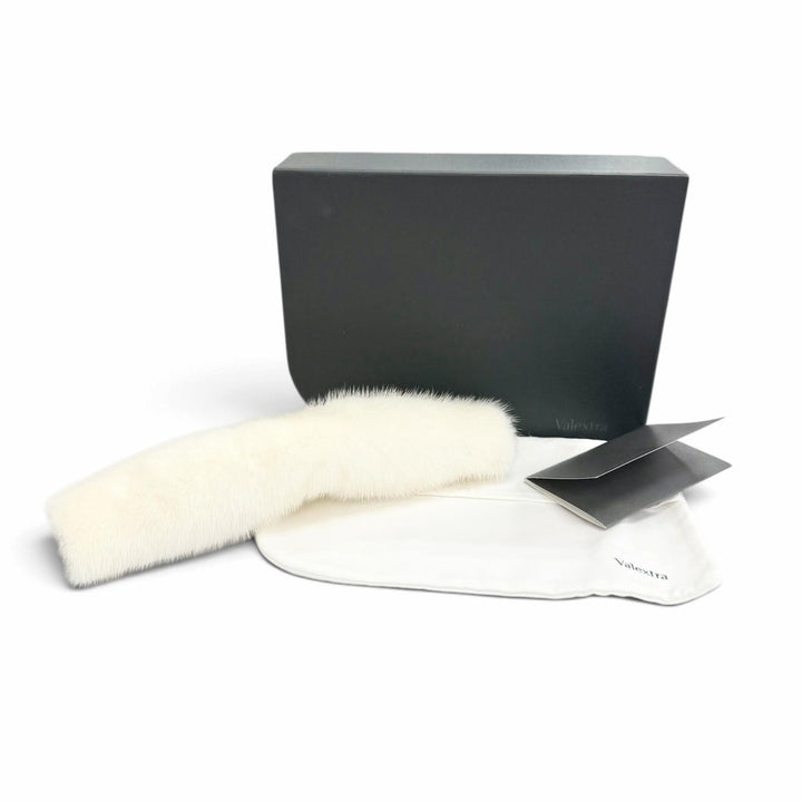 美品△Valextra ヴァレクストラ SGES0050918COCAO99WW ミンクファー MINK ハンドルカバー ホワイト イタリア製 レディース 箱 保存袋付き