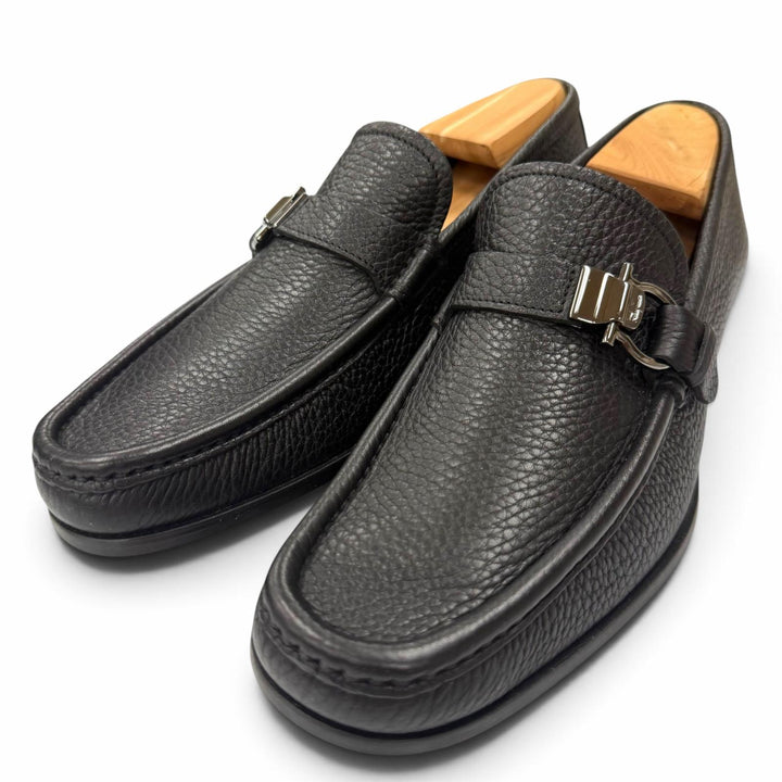 極美品▼Salvatore Ferragamo サルヴァトーレフェラガモ ガンチーニ レザーシューズ ローファー ブラック 5.5 伊製 メンズ 保存袋付き