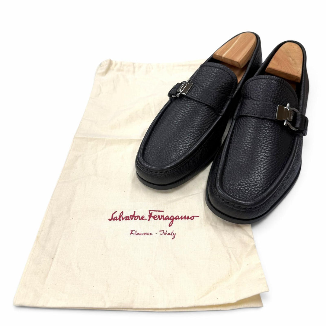 極美品▼Salvatore Ferragamo サルヴァトーレフェラガモ ガンチーニ レザーシューズ ローファー ブラック 5.5 伊製 メンズ 保存袋付き