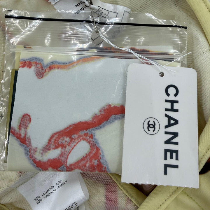 未使用品☆CHANEL シャネル 00S P15809 ココマーク マイヨン フェイスプリント 水着 3点セット イエロー系 38 フランス製 レディース