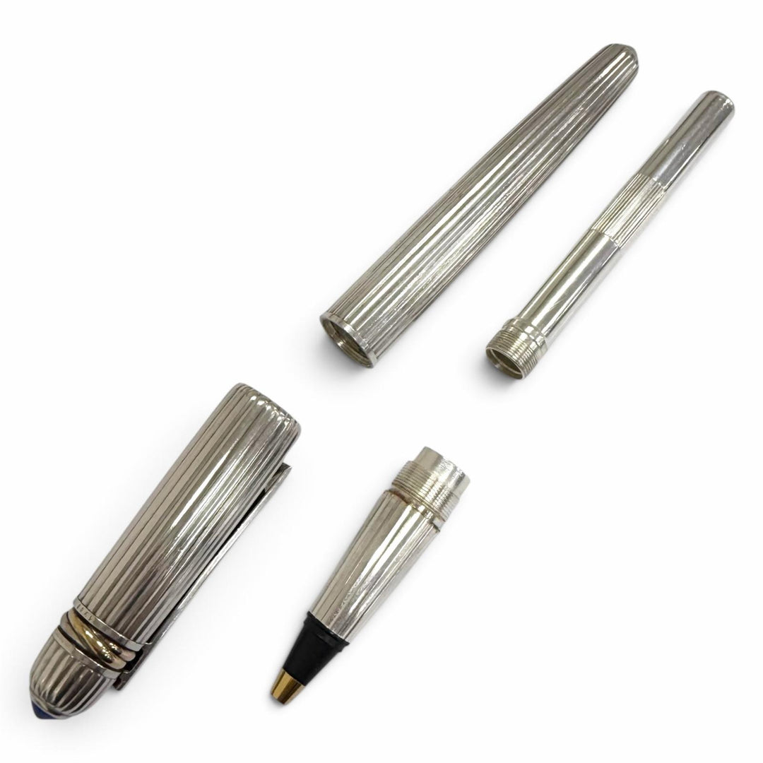 美品□Cartier カルティエ ヴィンテージ パシャ ドゥ カルティエ ブルージェムストーン トリニティ ストライプ ボールペン シルバー