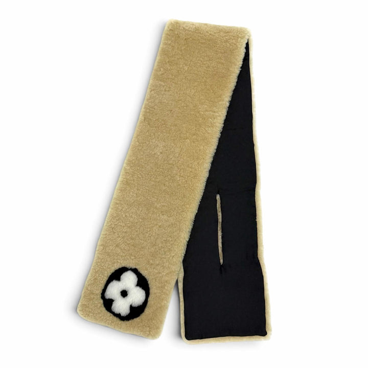 極美品△LOUIS VUITTON ルイヴィトン M76163 エシャルプ グラフィックLV ムートン マフラー 裏地シルク ベージュ イタリア製 正規品 箱付