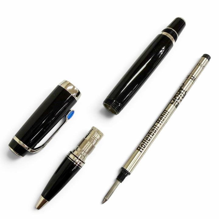 美品□MONTBLANC モンブラン BOHEME ボエム ブルージェムストーン キャップ式 ボールペン ステーショナリー ブラック シルバー ドイツ製