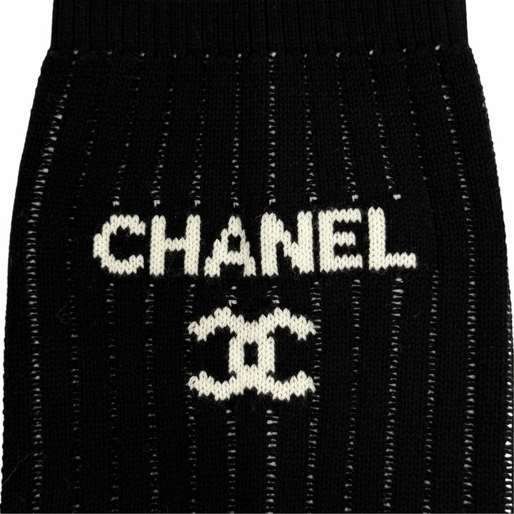 極美品☆CHANEL シャネル 24C ココマーク・ロゴ ニット レッグウォーマー ファッション雑貨 ブラック ホワイト イタリア製 レディース