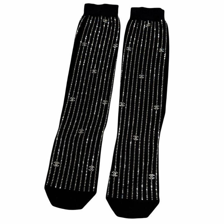 未使用品☆CHANEL シャネル ココマーク ラインストーン装飾 ソックス 靴下 ファッション雑貨 ブラック レディース 箱付き
