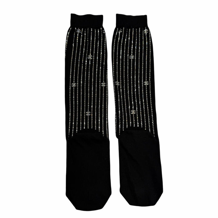 未使用品☆CHANEL シャネル ココマーク ラインストーン装飾 ソックス 靴下 ファッション雑貨 ブラック レディース 箱付き