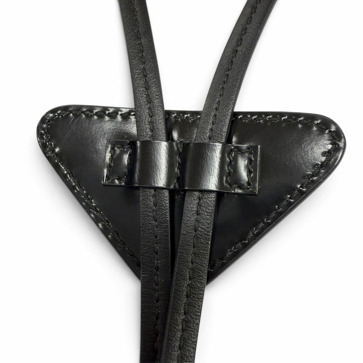 美品▼PRADA プラダ パテントレザー トライアングルプレート 三角プレート ボロタイ ループタイ ネックレス ブラック シルバー メンズ