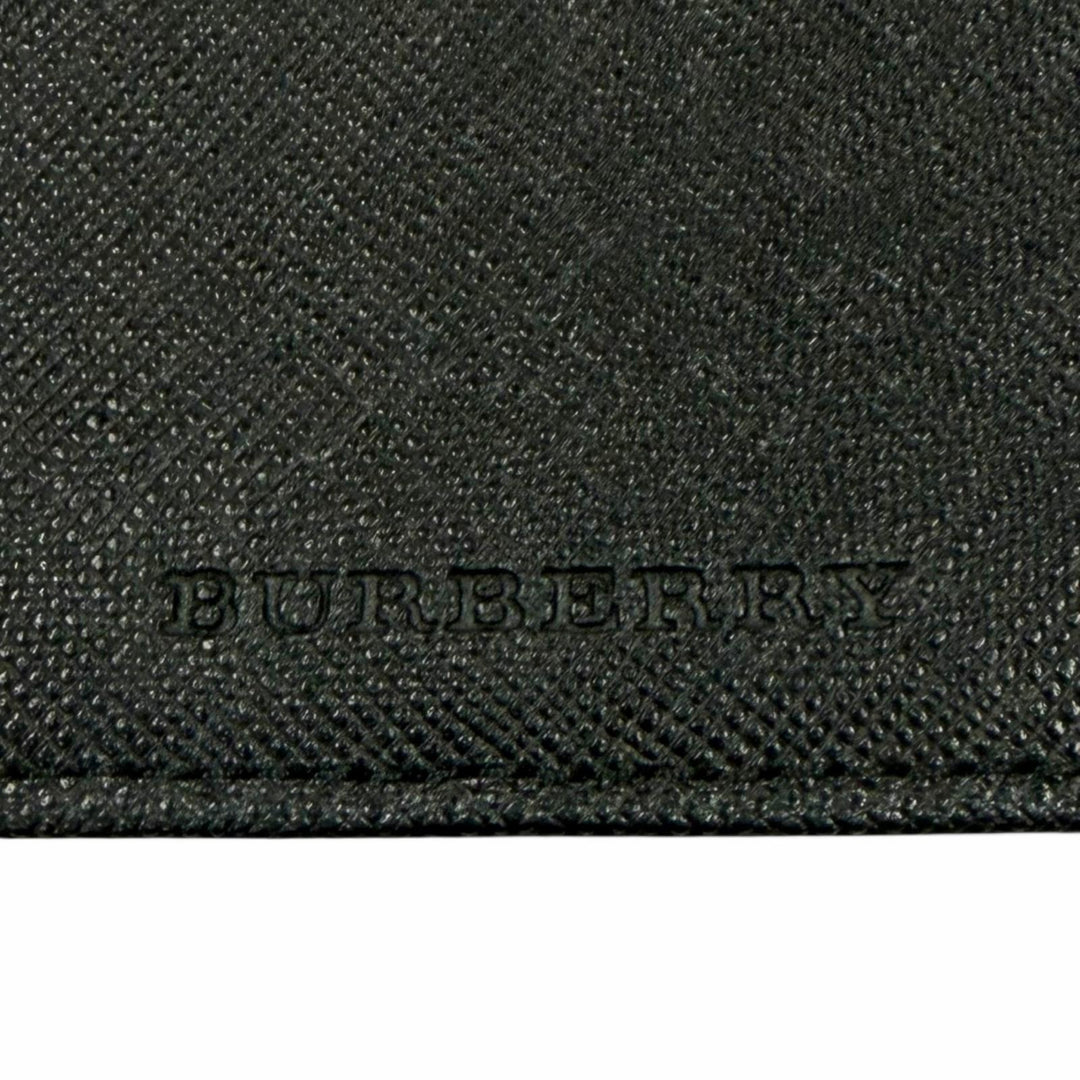 美品▼BURBERRY バーバリー レザー ロゴ型押し ノバチェック 札入れ ロングウォレット 二つ折り 長財布 ブラック メンズ