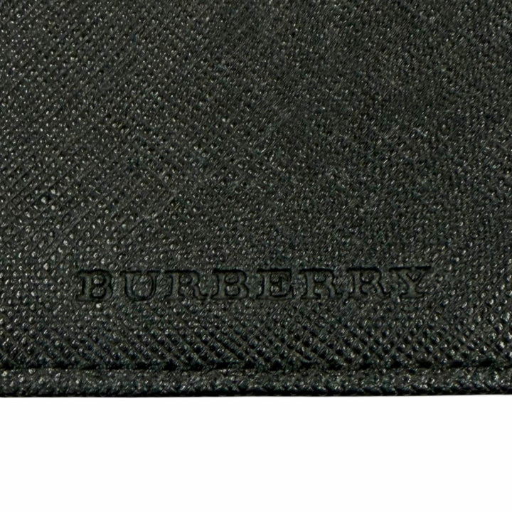 美品▼BURBERRY バーバリー レザー ロゴ型押し ノバチェック 札入れ ロングウォレット 二つ折り 長財布 ブラック メンズ