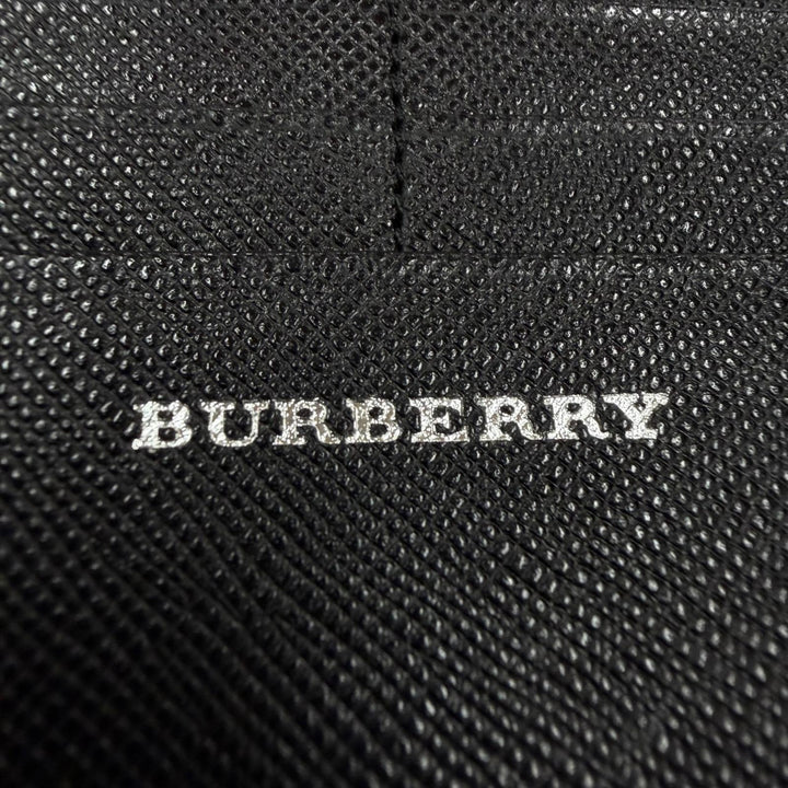 美品▼BURBERRY バーバリー レザー ロゴ型押し ノバチェック 札入れ ロングウォレット 二つ折り 長財布 ブラック メンズ