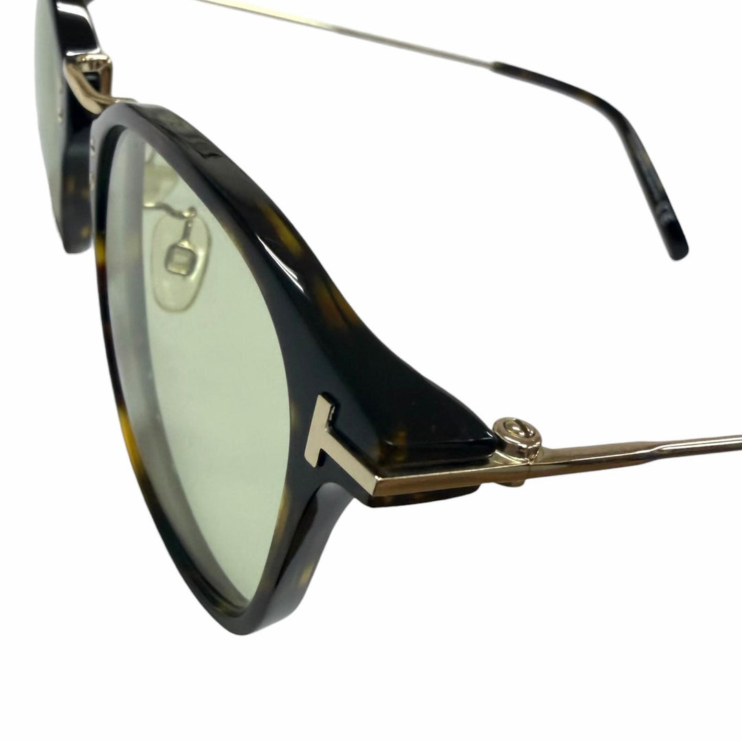 美品□TOM FORD トムフォード TF5649-D-B ウェリントン サングラス ブラウンデミ ゴールド グリーンレンズ 47□22-145 イタリア製 メンズ