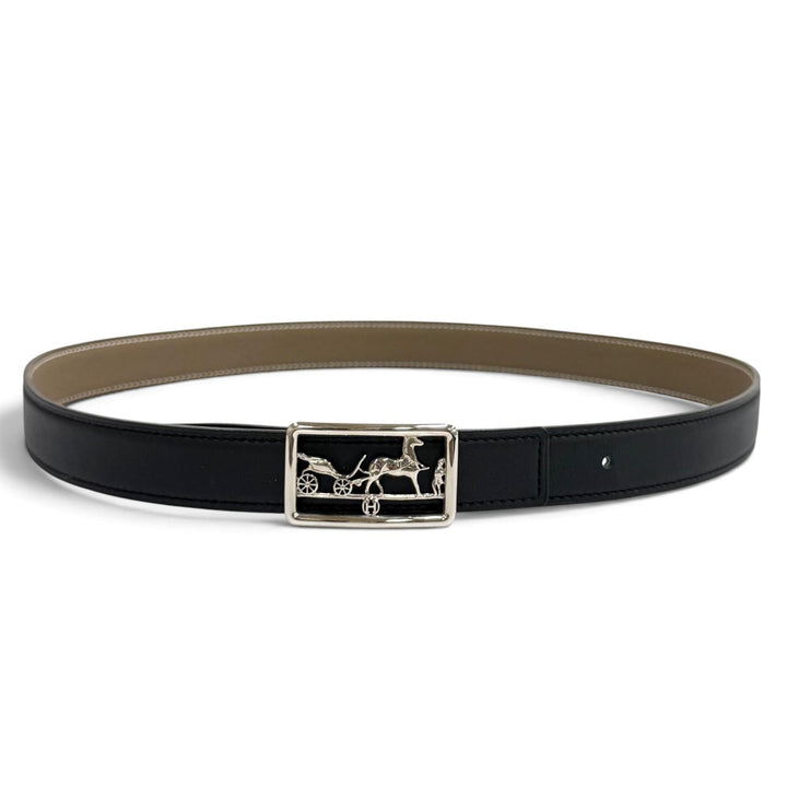 極美品★HERMES エルメス スイフト ヴォーエプソン ブラック/エトゥープ シルバー金具 ロゴ金具付 リバーシブル ベルト D刻印 フランス製