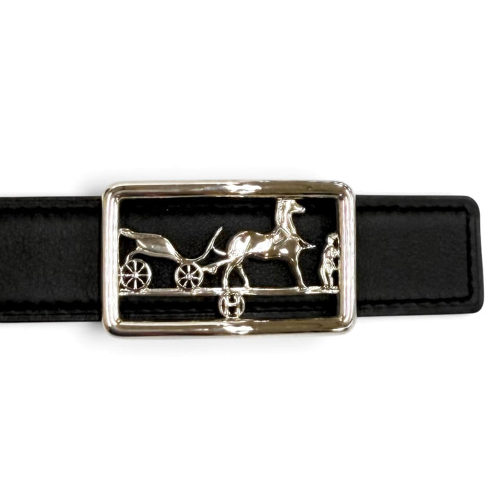 極美品★HERMES エルメス スイフト ヴォーエプソン ブラック/エトゥープ シルバー金具 ロゴ金具付 リバーシブル ベルト D刻印 フランス製