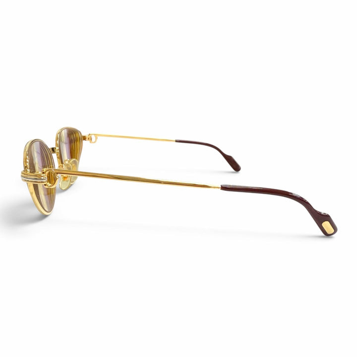 良品△Cartier カルティエ ヴィンテージ トリニティ キャッツアイ サングラス アイウェア ゴールド ボルドー 52□18 130 度入り 仏製