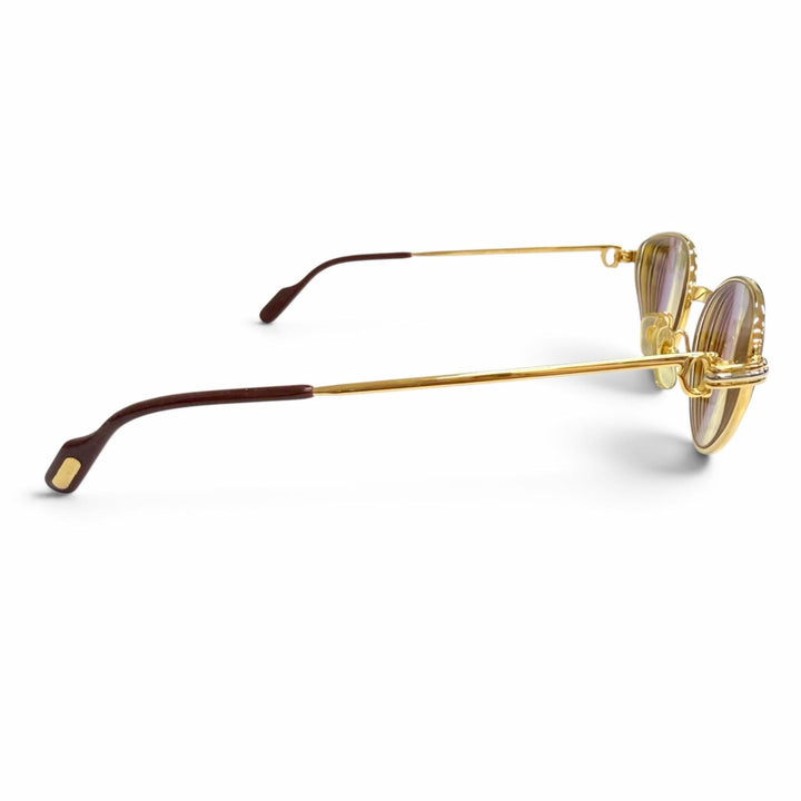 良品△Cartier カルティエ ヴィンテージ トリニティ キャッツアイ サングラス アイウェア ゴールド ボルドー 52□18 130 度入り 仏製