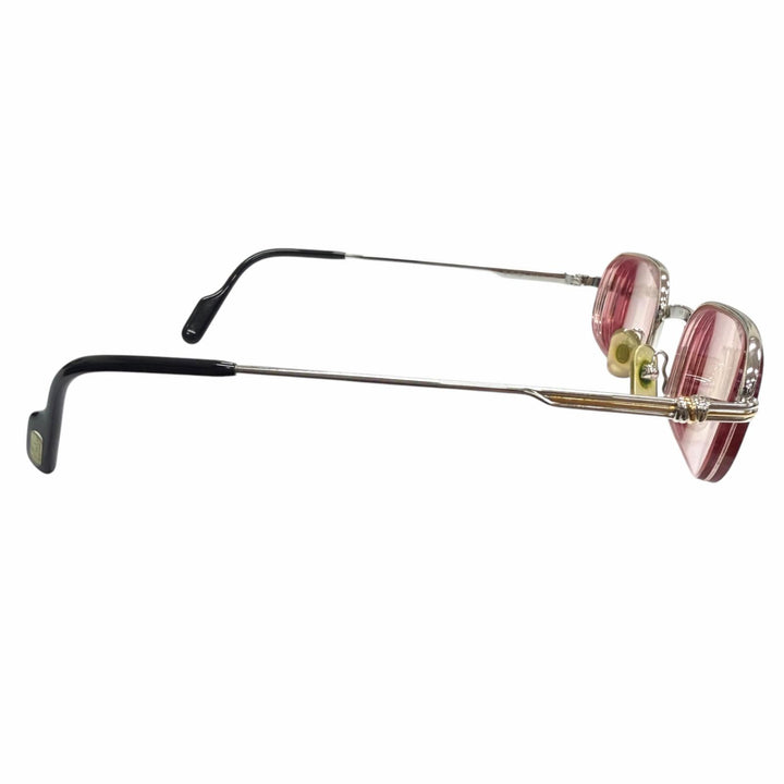 良品□Cartier カルティエ トリニティ スクエア ハーフリム サングラス アイウェア シルバー ピンクレンズ 49□22-135 度入り メンズ