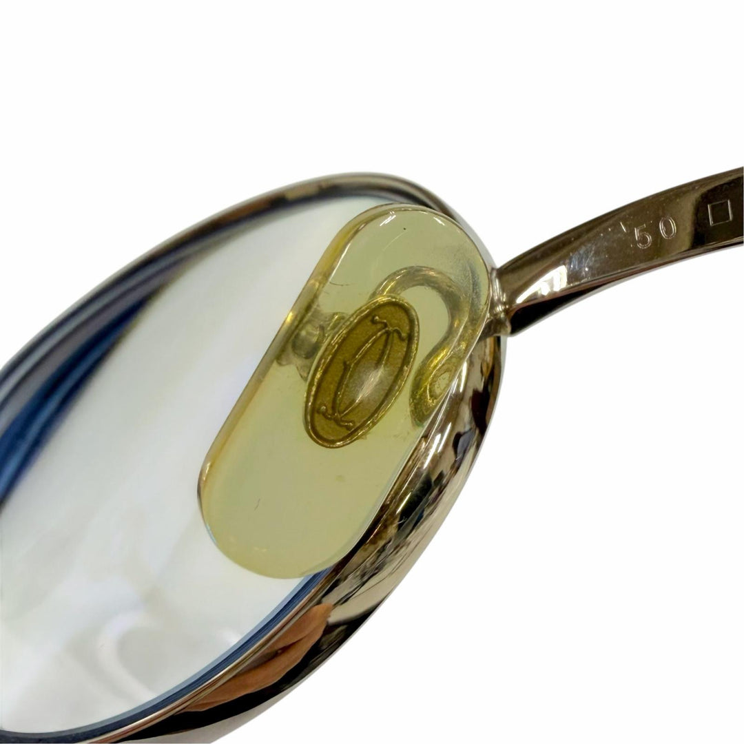 良品▼Cartier カルティエ 2Cデコール オーバル ロゴ金具付き アイウェア サングラス シルバー 50□20 135 度入り フランス製 メンズ