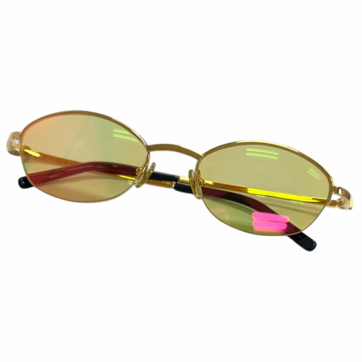 美品□Cartier カルティエ オーバル ハーフリム サイドストーン サングラス アイウェア ゴールド 49□19-130 度入り フランス製 メンズ