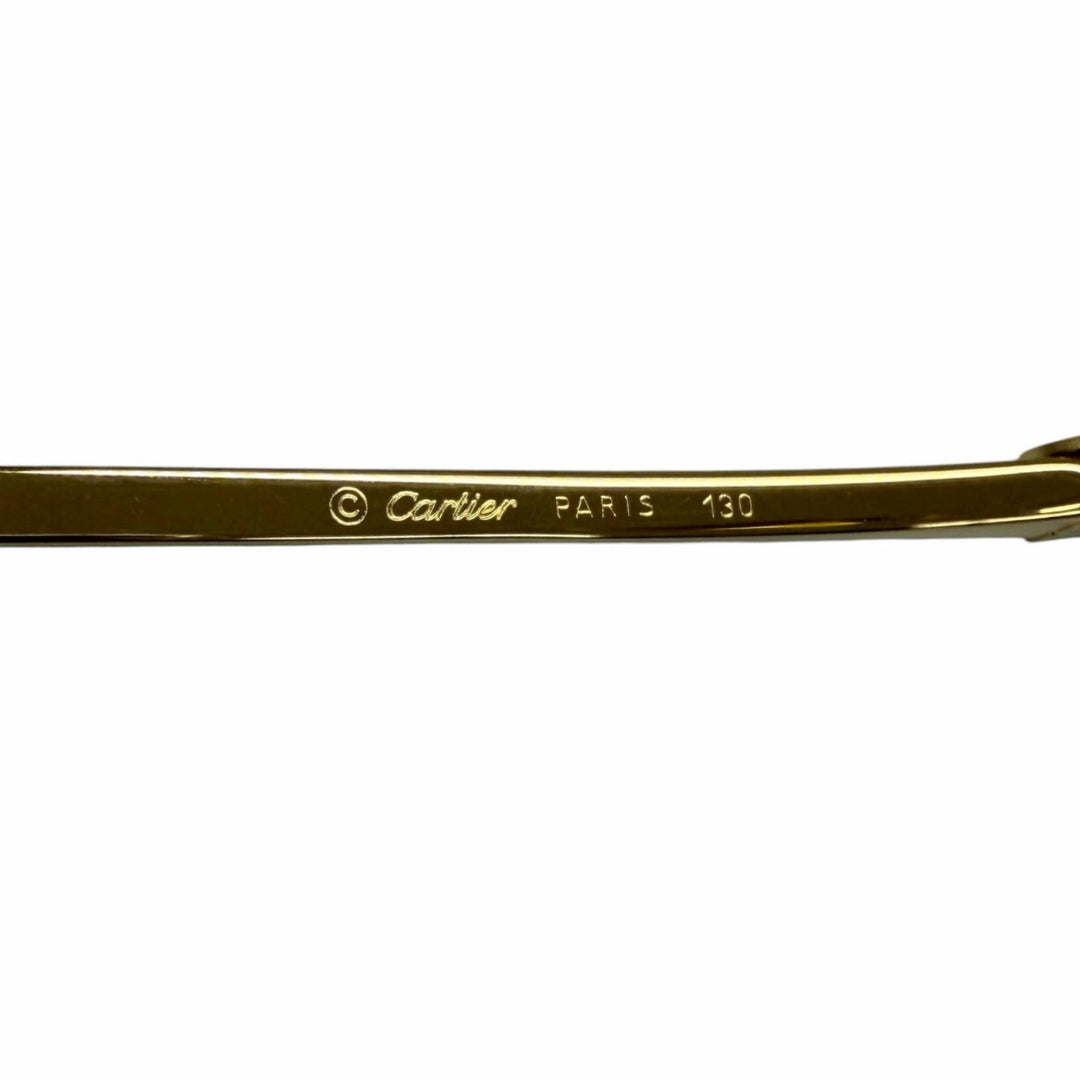 美品□Cartier カルティエ オーバル ハーフリム サイドストーン サングラス アイウェア ゴールド 49□19-130 度入り フランス製 メンズ
