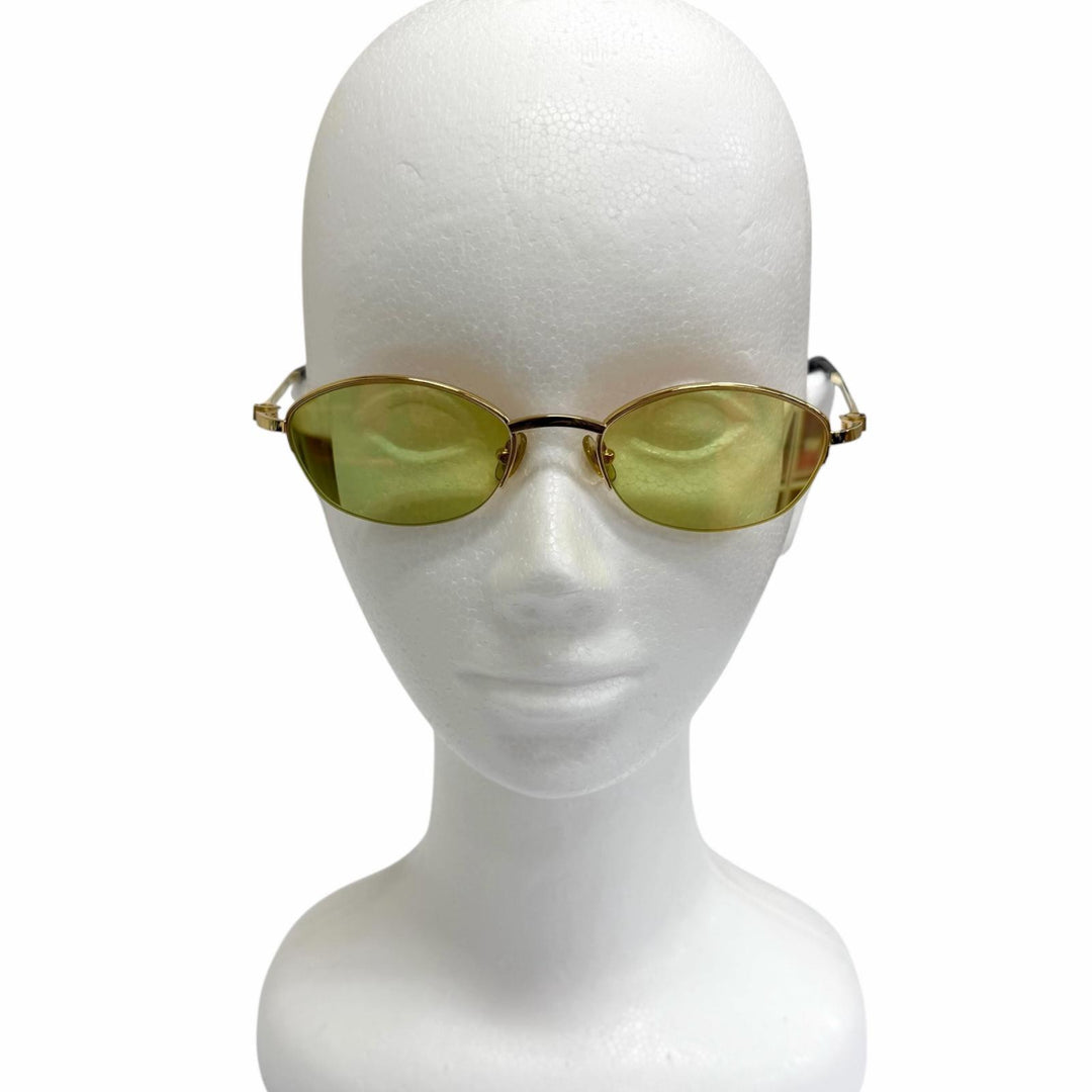 美品□Cartier カルティエ オーバル ハーフリム サイドストーン サングラス アイウェア ゴールド 49□19-130 度入り フランス製 メンズ