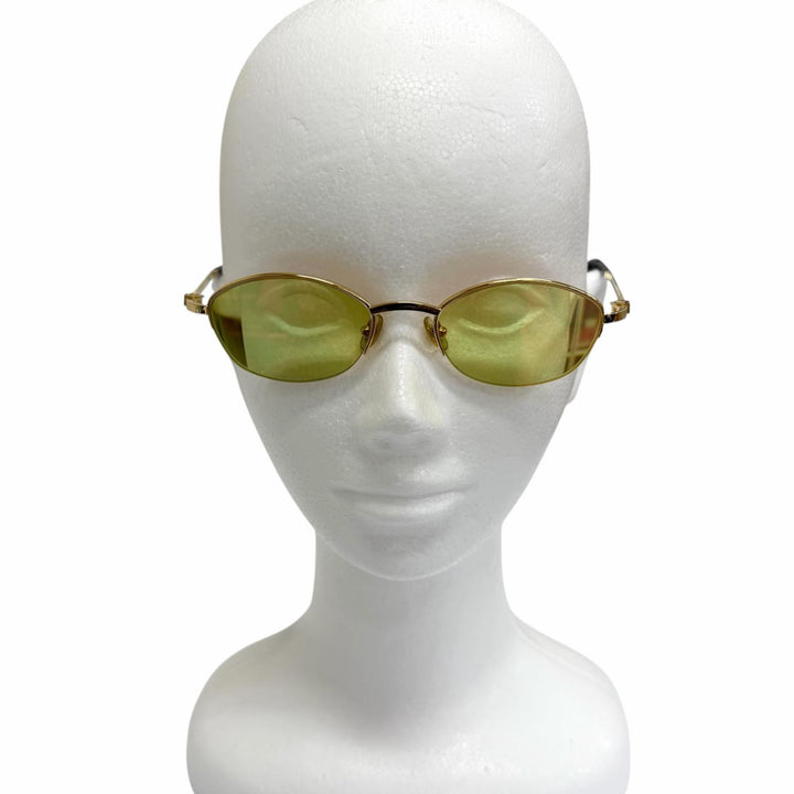 美品□Cartier カルティエ オーバル ハーフリム サイドストーン サングラス アイウェア ゴールド 49□19-130 度入り フランス製 メンズ