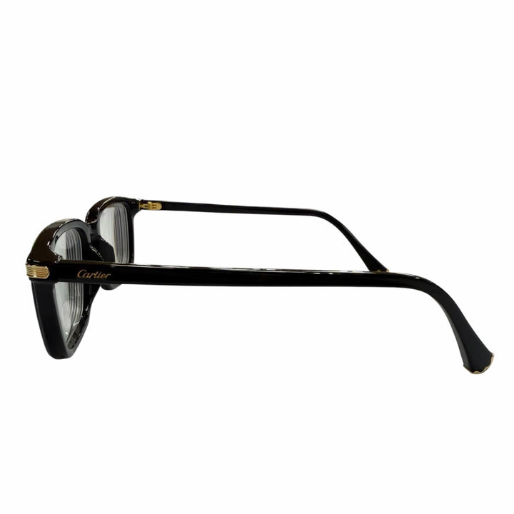 美品▼Cartier カルティエ F01HT00990 CT0586O ロゴ入り メガネ 眼鏡 アイウェア ブラック ゴールド 53□19 145 度入り 伊製 メンズ 箱付