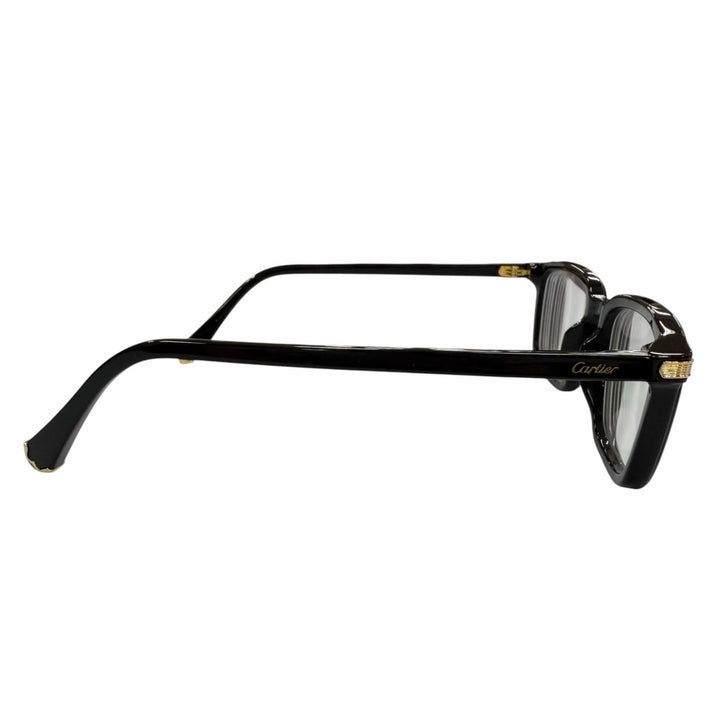 美品▼Cartier カルティエ F01HT00990 CT0586O ロゴ入り メガネ 眼鏡 アイウェア ブラック ゴールド 53□19 145 度入り 伊製 メンズ 箱付