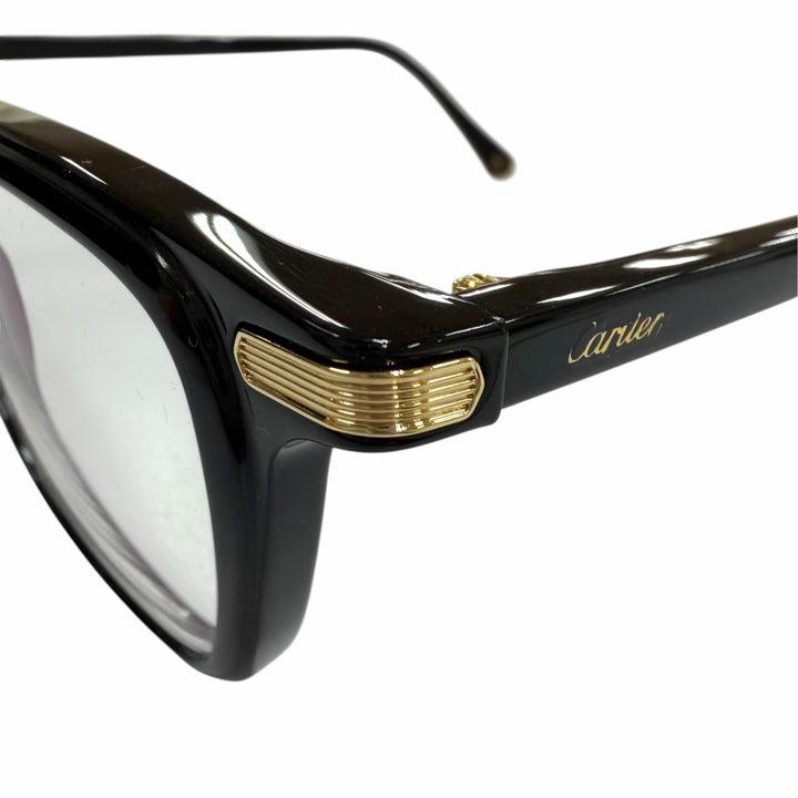 美品▼Cartier カルティエ F01HT00990 CT0586O ロゴ入り メガネ 眼鏡 アイウェア ブラック ゴールド 53□19 145 度入り 伊製 メンズ 箱付