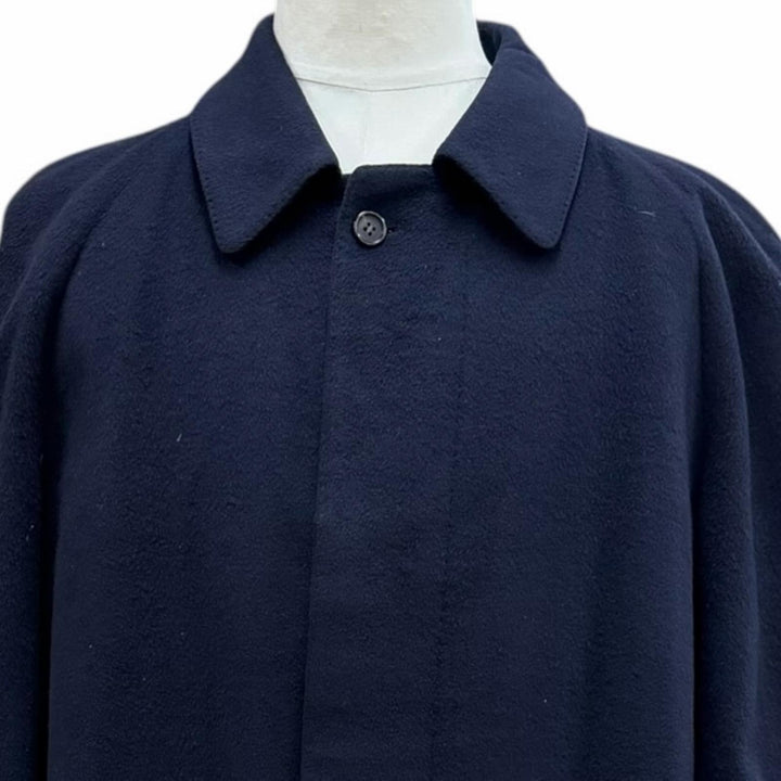 美品▼LANVIN STUDIO ランバンスタジオ カシミヤ100% 比翼仕立て ステンカラーコート ネイビー 50 メンズ ビジネスオススメ◎