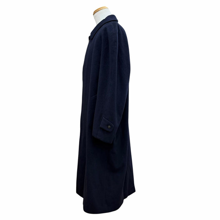 美品▼LANVIN STUDIO ランバンスタジオ カシミヤ100% 比翼仕立て ステンカラーコート ネイビー 50 メンズ ビジネスオススメ◎