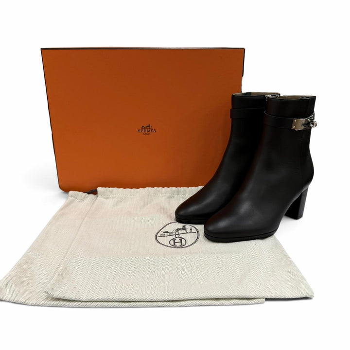 未使用品☆HERMES エルメス サンジェルマン シルバー金具 ケリーバックル レザー ショートブーツ ブラック 35 イタリア製 箱・保存袋付