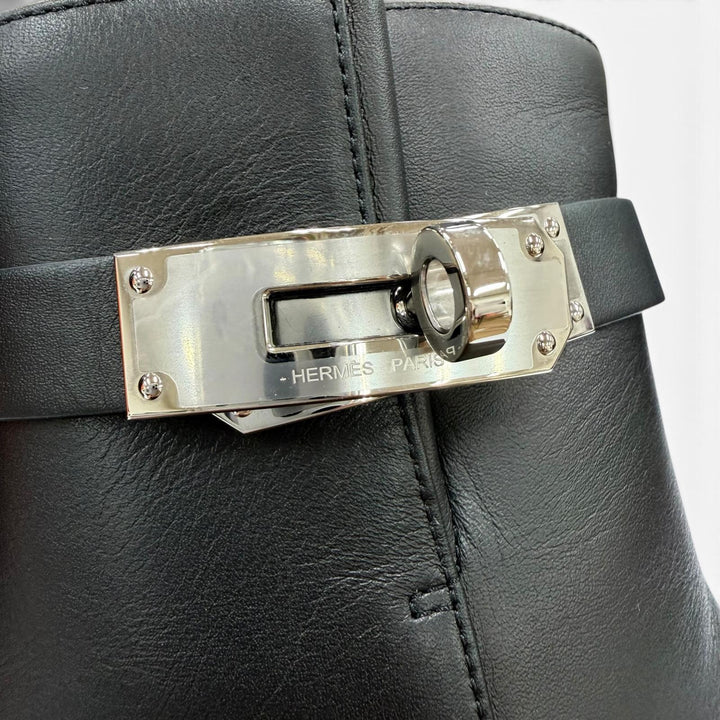 未使用品☆HERMES エルメス サンジェルマン シルバー金具 ケリーバックル レザー ショートブーツ ブラック 35 イタリア製 箱・保存袋付