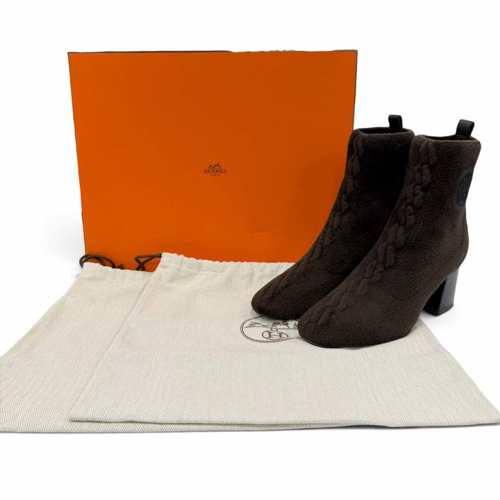 未使用品☆HERMES エルメス ヴォルヴェール レザー使い エクスリブリス ショートブーツ ダークブラウン 35 イタリア製 箱・保存袋付き