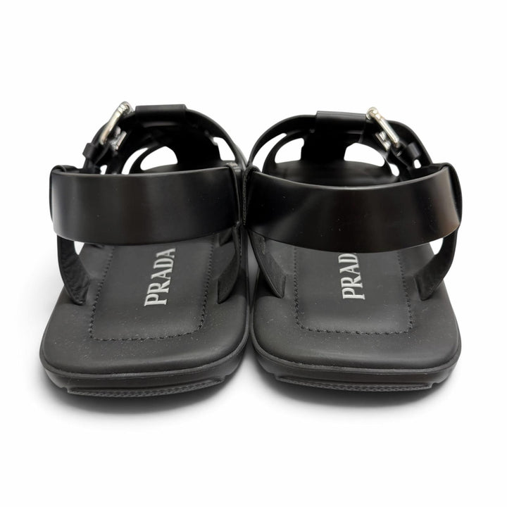 未使用品□PRADA プラダ 2X3093 ブラッシュドレザー バックストラップ グルカサンダル ブラック 8 イタリア製 メンズ 箱・保存袋付き