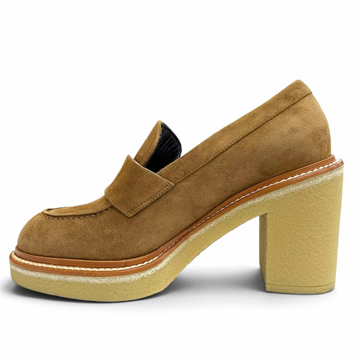 極美品△HERMES エルメス 212053Z DIDI ディディ モカシン スウェードレザー ヒール ローファー パンプス ブラウン 36.5 箱・保存袋付き
