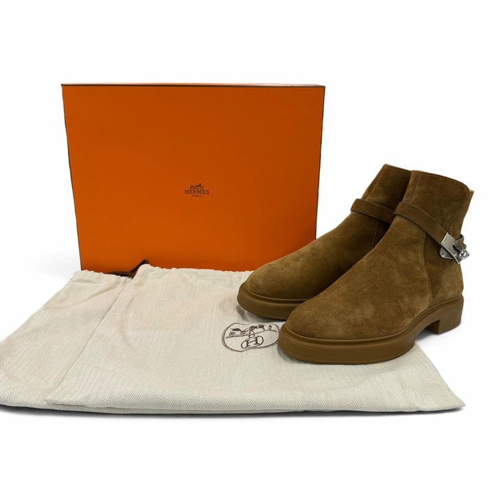 極美品☆HERMES エルメス ヴェオ シルバー金具 ケリーバックル ムートン ショートブーツ ブラウン 36 イタリア製 レディース 箱・保袋付