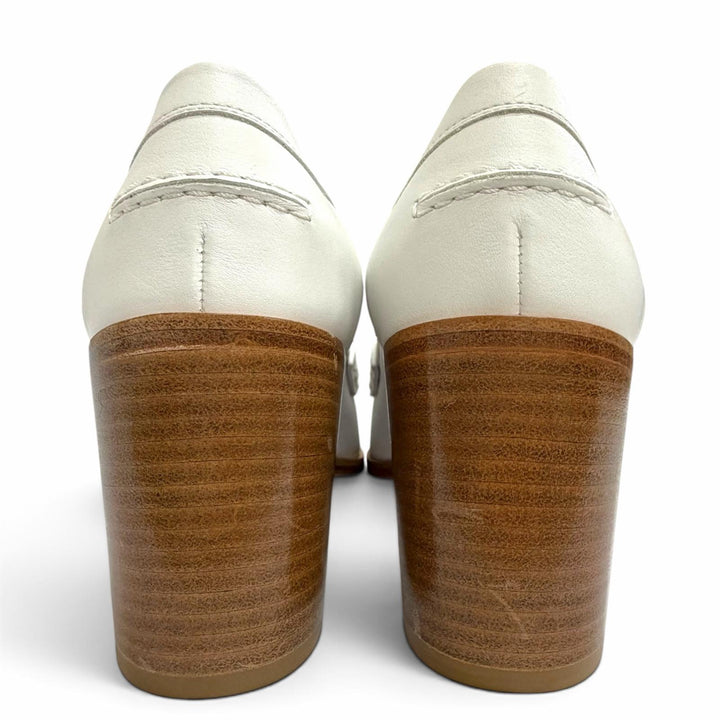 極美品△HERMES エルメス 221066Z エリゼ 70 コンスタンス シルバー金具 レザー パンプス チャンキーヒール パンプス ホワイト 35.5 箱付
